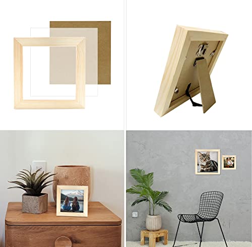 5x5 Picture Frames Set of 2, Square Natural Wood Grain Photo Frame for Tabletop or Wall Mounting - color: Grain, size: 5X5(2pcs)