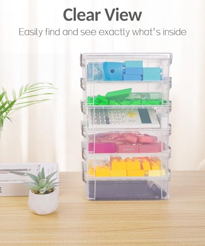 Sooez 6 Pack Extra Large Pencil Box, Plastic Pencil Case Crayon Box | Clear Marker Organizer Plastic Containers with Lid, Stackable Storage Boxes for Art Craft,Back to School Supplies, Pink - color: Pink, size: Large