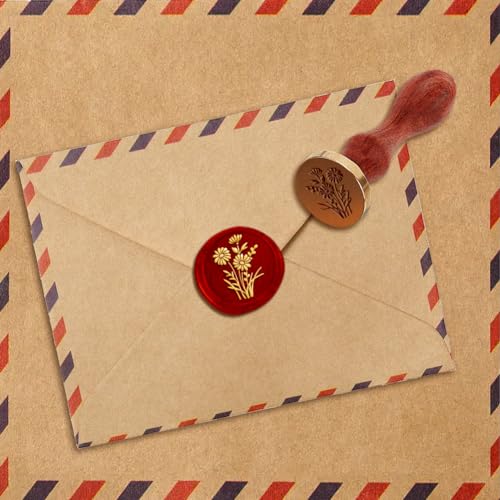 1" Daisy Flowers Wax Seal Stamp Retro Sealing Stamps Removable Brass Head Seal Stamp with Wooden Handle Sealing Wax for Envelope Greeting Card Letter Wedding Invitations Gift Wrapping Decor - color: Daisy Flowers