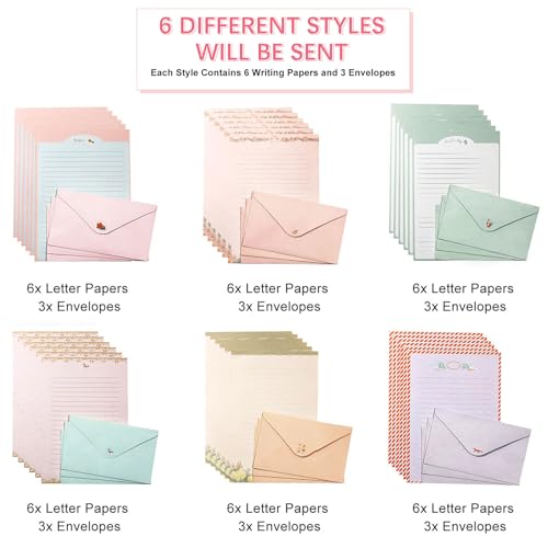 55 Pcs Stationery Paper Envelopes Set | Includes 36 Writing Stationery Paper & 18 Envelopes & 48 Stickers, Letter Writing Stationery Paper Envelopes(6 Style) - color: Cute animals
