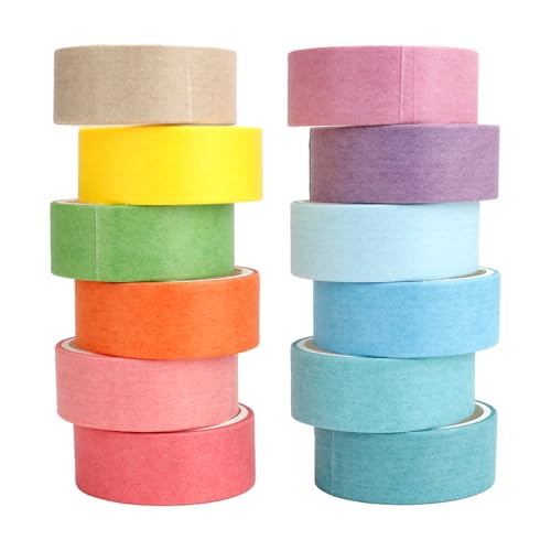 Washi Tape Set 12 Rolls Multicolor Washi Tape Self-Adhesive Scrapbook Paper Tape Rainbow Colored Tape Decorative Tape for Scrapbook Journal DIY Craft Scrapbooking Journal Supplies Gift Wrapping - color: Rainbow-12rolls