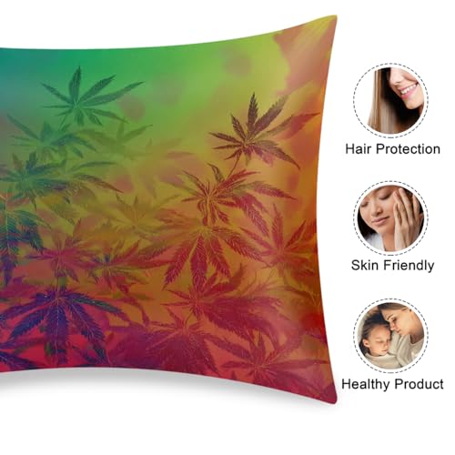 Satin Pillowcase for Hair and Skin, Standard Size Art Painting Leaves Decorative Pillow Sham with Envelope Closure Pillow Cover for Bedroom Hotel - color: Hemp Leaves, size: 20x26in