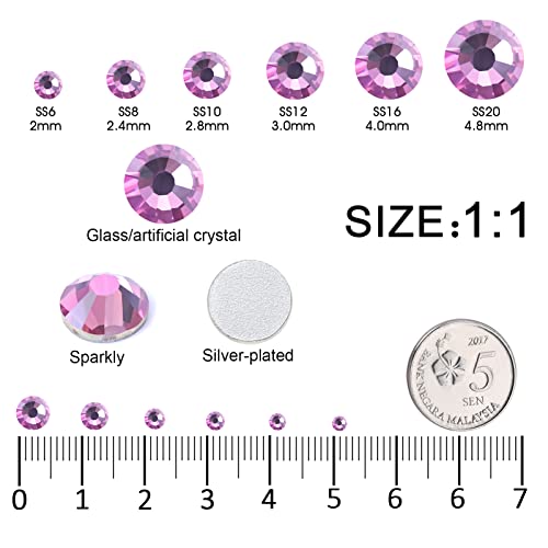 3792pcs Champagne Vitrail Crystal Flatback Rhinestones Glass Diamantes Round Gems for Crafts Nail, Makeup, Clothes, Mixed 6 Sizes with Wax Pencil and Tweezer Kit(SS6~SS20) - color: Champagne Vitrail