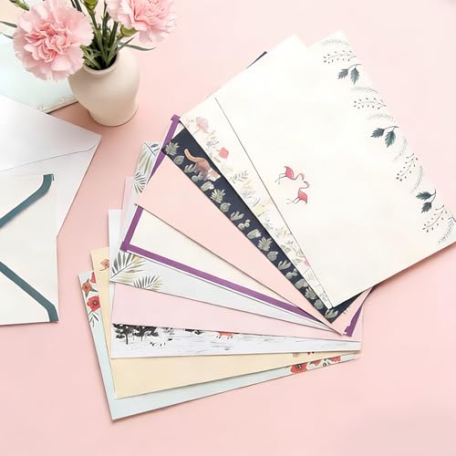 91 Pcs Stationery Paper Envelopes Set | Includes 60 Writing Stationery Paper & 30 Envelopes & 48 Stickers, Floral Letter Writing Stationery Paper (10 Style) - color: Sweet