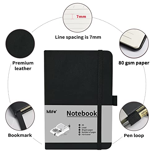 Mlife A6 Small Journal Notebook, Lined Pocket Notebook with Pen Holder, Mini Notebook Hardcover, 192 Pages, 3.9 inches * 5.5 inches Journal for Women and Man (3 Pack Black) - color: Black, size: 3 Packs