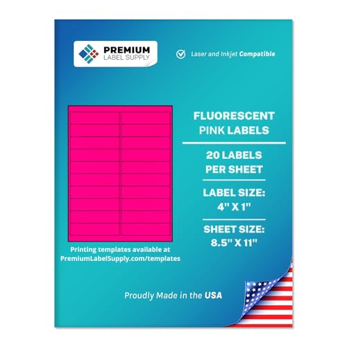 Premium Label Supply Bright Neon Color Fluorescent Sticker Labels - 4" x 1" Address Labels - (Fluorescent Pink, 500 Labels) - color: Fluorescent Pink, size: 500 Labels