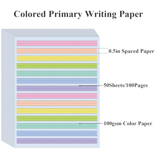 (3-Pack) 8.5" x 11" Handwriting Paper - 150 Sheets/300 Pages Double Side Colored Primary Writing Paper for Kids with ADH, 0.5" Multi-Color Raised Line Paper - color: Primary Writing Paper, size: 3-Pack