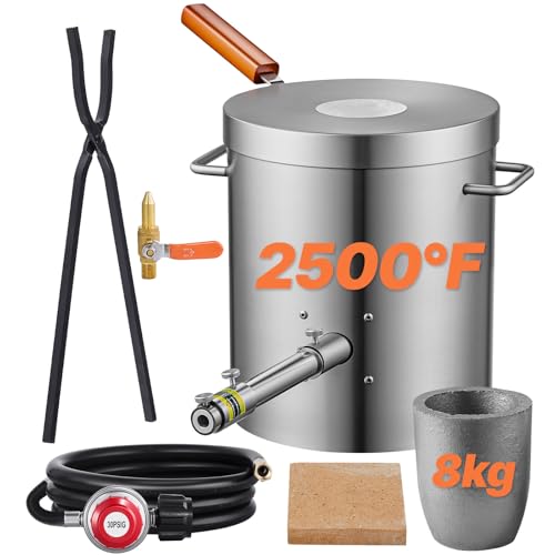 VEVOR 8KG Propane Melting Furnace Kit, Gas Metal Smelting Kit, Foundry Home Kiln with Crucible, Tongs, Wooden Handle, Forge Casting Tool for Gold Silver Copper Aluminum Metal Recycle - size: 8KG
