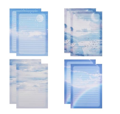 60 Lined Writing Stationery Paper, Colorful Sky Designs Stationery Paper for Writing Letter, Notes, Invitations, 4 Different Style (9.4 x 6.6")