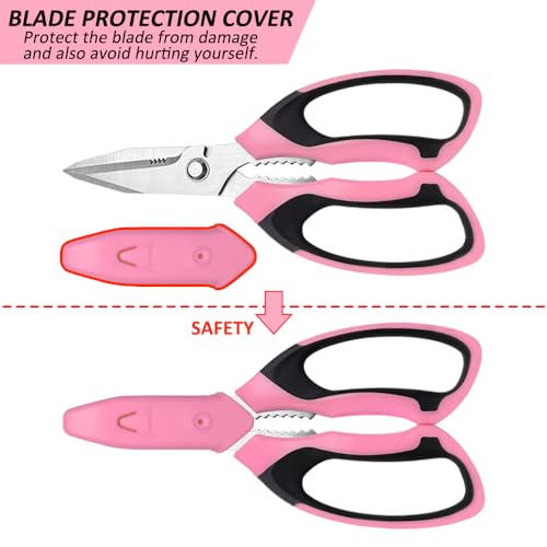 Utility Scissors Heavy Duty, Ultra Sharp Blade Shears, Comfortable Non-Slip Handle, Multipurpose Stainless Steel Scissors For Cutting Cardboard, Fabric, Carpet, Leather, Wire - color: Pink Set