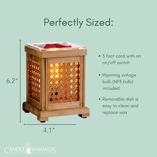 Candle Warmers Etc. Vintage Bulb Illumination Fragrance Warmer- Light-Up Warmer for Warming Scented Candle Wax Melts and Tarts to Freshen Room, Wood and Cane - size: Wood & Cane