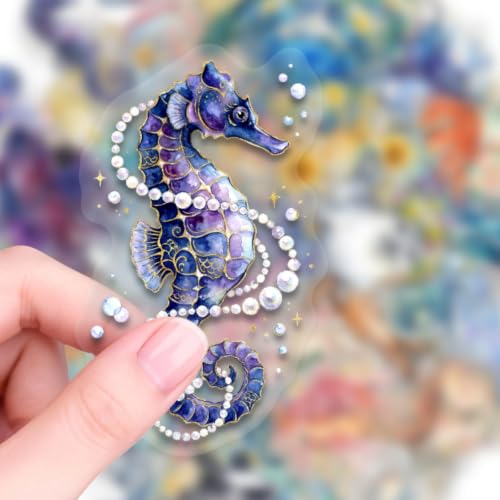 50Pcs Watercolor Ocean Sea Creature Stickers Waterproof Transparent PET Marine Animal Turtle Dolphin Decals for Water Bottle Tumbler Laptop Journal Scrapbooking DIY Decor for Teens Adults Ocean Lovers - color: Watercolor Ocean Sea Creature-10
