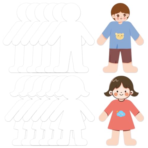 FOBSME 36 Pcs Large People Cutouts 11.81 Inch Paper Person Shape Die Cuts | White Male Female Bulletin Board Decorations with Glue Points for DIY Multicultural Diversity Crafts Back to School Classroom
