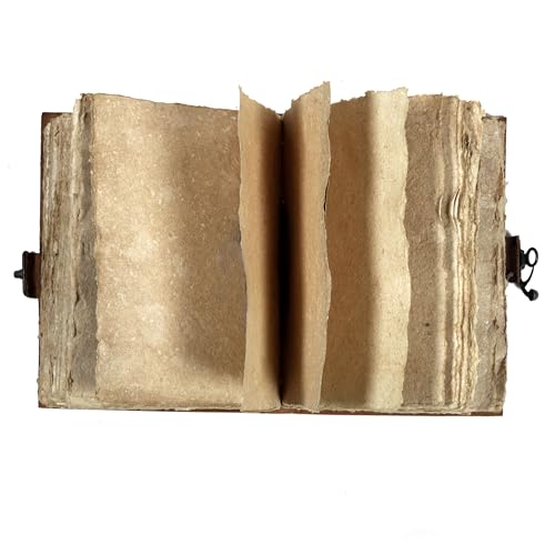 HLC 200 Pages of Antique Deckle Edges Handmade Paper Vintage Leather Journals for Men & Women, Vintage Lock Closure Rustic Brown Leather Gifts with Pen Holder (13" X 8" Inches)