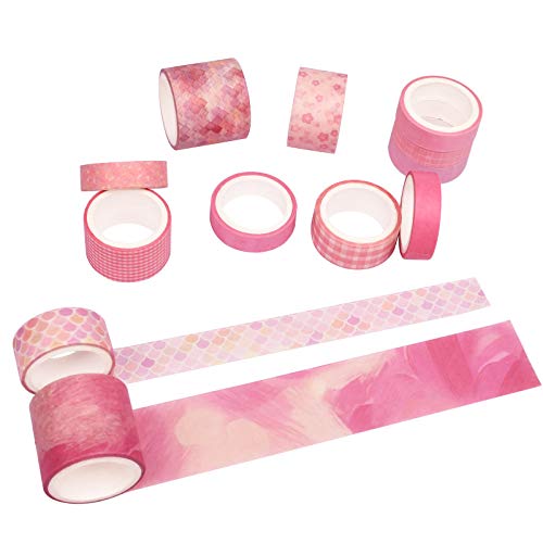 12 Rolls Washi Tape Set,Decorative Plaid Pattern Washi Masking Tape - color: Pink