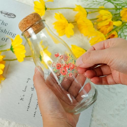 50pcs Red Flower Stickers for Scrapbooking - Waterproof Clear Floral Botanical Sticker for Journaling, Crafts, Art Projects, Glass Potion Bottles - color: Red Flower