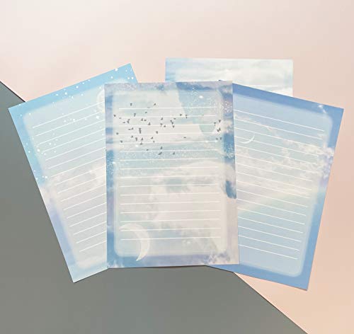 60 Lined Writing Stationery Paper, Colorful Sky Designs Stationery Paper for Writing Letter, Notes, Invitations, 4 Different Style (9.4 x 6.6")