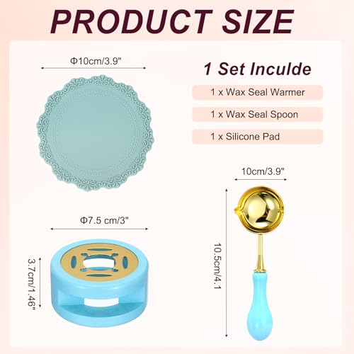 PATIKIL Wax Stamp Seal Kit, Wax Seal Kit Include Sealing Warmer, Melting Spoon, Silicone Pad, Retro Melt Stove Pot Furnace Tool for Envelope Letter Mailing Crafts DIY, Sky Blue/Cyan Blue - color: Sky Blue/Cyan Blue