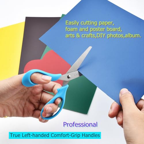 OneName Left-Handed Kids Scissors,5" Lefty Scissors for School Kids,6 Pack - color: Left-handed 6pack Blue,pink,green