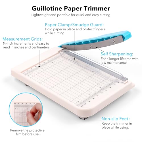 Briartw Professional 6" Guillotine Paper Trimmer & Craft Cutter - Precision Blade for Paper,Photos,Cardstock,Fabric,Leather with Self-Sharpening Blade, Inch/Cm Grid, Portable Paper Cutter for Crafting - color: Mini（4.25"x6"）