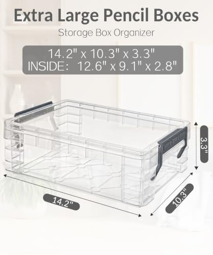 Sooez 2 Pack Large Storage Bins with Lids, Clear Plastic Storage Containers | 5.5 Qt Stackable Sensory Craft Organizer Bins for School, Office Supplies, Storage Boxes for Organizing Paper, Photos, Arts - color: Grey, size: Extra Large (Pack of 2)