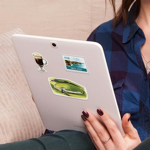 Navy Peony Emerald Ireland Statement Stickers - Hand-Illustrated Watercolor, Glossy, Waterproof - for Luggage, Laptops, Water Bottles (34 Pcs) - style: Statement