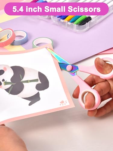 5" Small Craft Scissors All Purpose 3-Pack,Titanium Sharp Blades with Safe Blunt Tip, Semi-Soft Rubber Grip, Mini Shears for Adults & Kids, Sewing, School, Office, Paper, Scrapbook, Pink - size: 5.4"(Pink/3-Pack)