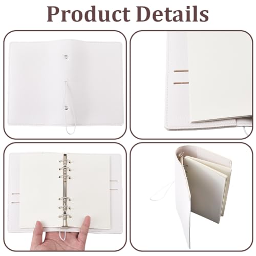 A6 120 Pages Refillable PU Leather Travel Journal Notebook 6 Ring Writing Binder Loose Leaf Notepad Folder Soft Cover Diary Planner Cover Binder with Divider for Meeting Fill Paper(White) - color: White