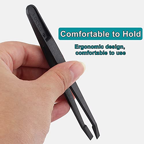 Bonsicoky 8Pcs Precision Plastic Tweezers, 4.5-4.8 Inch, Black | Anti-Static, Curved and Straight Tips, Electronics Assembly, Watch Repair, Crafts Making