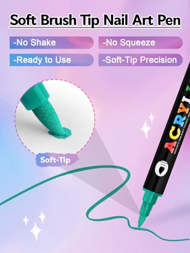 EBANKU 24 Colors Nail Art Pens, 3D Double Head Quick-Drying Nail Art Markers Acrylic Paint Nail Point Dotting Liner Pen No Squeeze Needed for Christmas Party - color: 24 Colors（B)