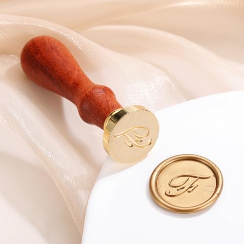Yoption Handwritten Initial Alphabet Wax Seal Stamp, Letter F | Brass Head and Wooden Handle Sealing Stamp for Wedding Invitations, Envelopes, Christmas Cards, Gift Wrapping, Snail Mails - style: F