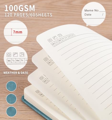 3 Pack Pocket Notebooks (3.7x" 5.7") A6 Small Notebook 100 GSM Thick Paper | Journaling Notebooks For Note Taking Journals For Writing Mini Note Pads With Pen Holder Thick Paper(3 Aegean Blue) - color: 3 Aegean Blue