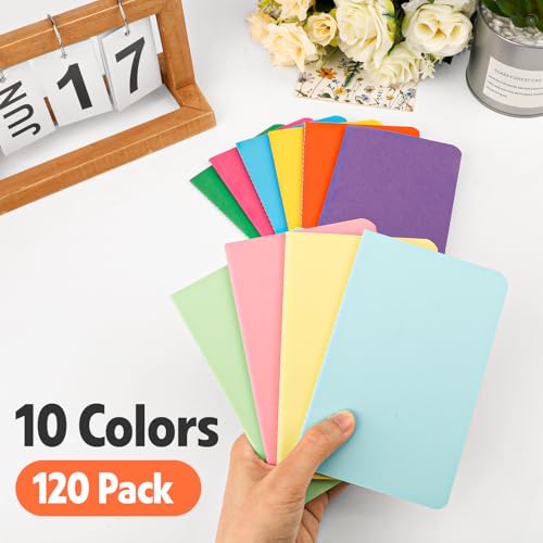 YesBes 120 Pack Small Mini Notebook Bulk, 3.5x5.5 Lined Pocket Notebook with Colored Cover, 10 Colors 24 Sheets (48 Pages) Small Journals for Traveler, Students, School Supplies