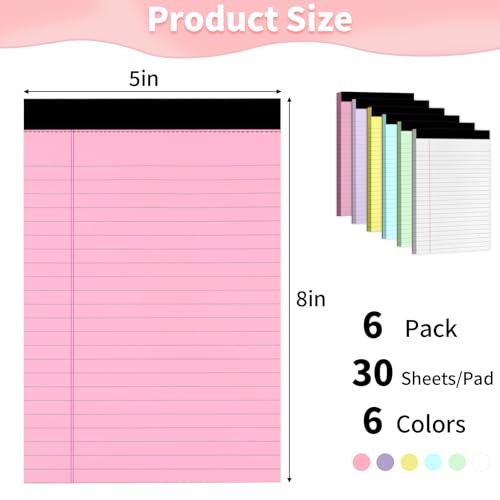 Legal Pads 5" X 8", 6 Pack Colored Note Pads,College Ruled Lined Paper Pads - color: Yellow