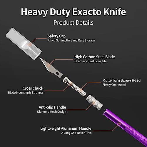 Precision Craft Knife Set - Sharp Razor Blades & Exacto Knife for Carving, Modeling, Scrapbooking, and Sculpting - Perfect for Woodworking, Stenciling, DIY Projects & Precision Cutting (Purple) - color: Purple
