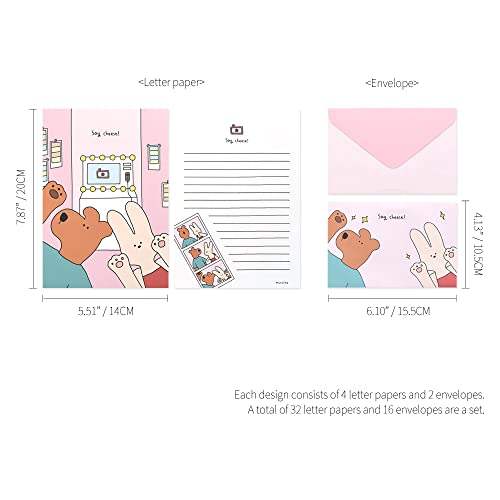 Monolike Happy and Lucky Ver.2 Letter Paper and Envelopes Set - 8Type, 32 Letter Paper + 16 Envelopes - color: Happy and Lucky Ver.2