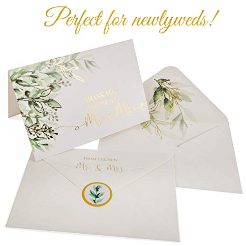 VNS Creations 100 Thick & Sturdy Blank Wedding Thank You Cards 4x6 Inches - color: Greenery & Gold, size: 100 Pack - 4" x 6" (Value Pack)