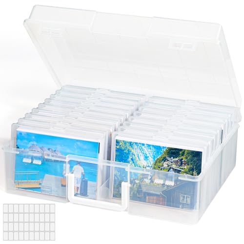 Lifewit 4x6 Photo Storage Box, 18 pcs Inner Photo Case with Lids, Clear Photo Organizers with 1 Sheet Label Sticker, Plastic Craft Storage Box for Seeds Sticker Cards Pictures Stamps Office Supplies - color: Clear, size: 18 boxes