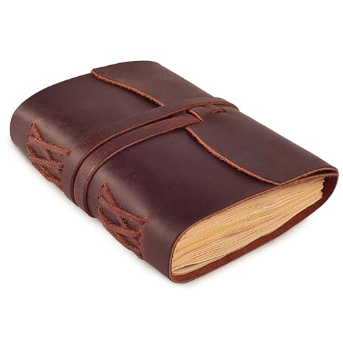 LEATHER VILLAGE Leather Bound Journal For Men Edge Cut, Rustic Brown 7x5. - color: Chocolate Brown, size: 7 inches X 5 inches