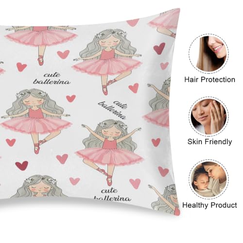 AUUXVA Girl Satin Pillowcase for Hair and Skin, Standard Size Ballet Ballerina Princess Pillow Sham with Envelope Closure Decorative Pillow Cover for Bedroom Cute Kids Pillow Case - color: Cute Ballet Girl, size: 20x26in