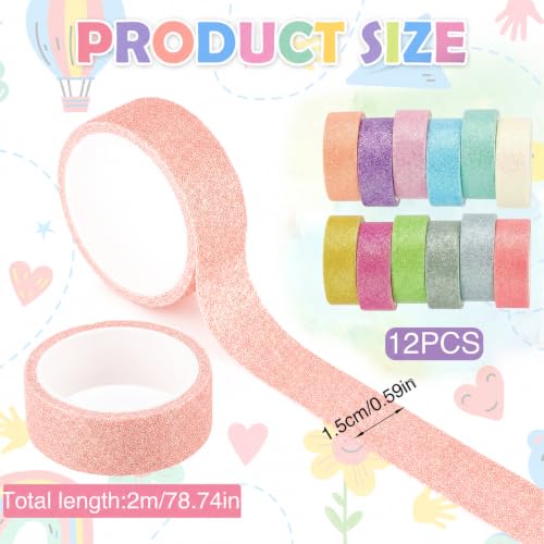 TIESOME 12 Rolls Glitter Washi Tape Set,15mm Macaron Cute Colored Tape - style: Style2