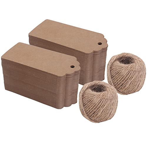 WARMBUY Kraft Paper Gift Tags with Twine for Party Decorations, 200 Pcs