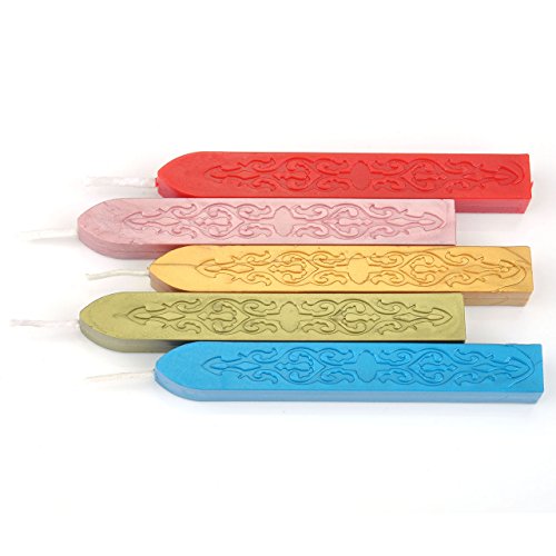 Yoption 5Pcs Mix Colors Sealing Wax Sticks with Wicks for Wax Seal Stamp | Embossed Pattern Wax Sticks for Wedding Invitation, Christmas Card, Envelope, Snail Mail, Wine Package, Gift Wrapping - color: 5 Colors 2