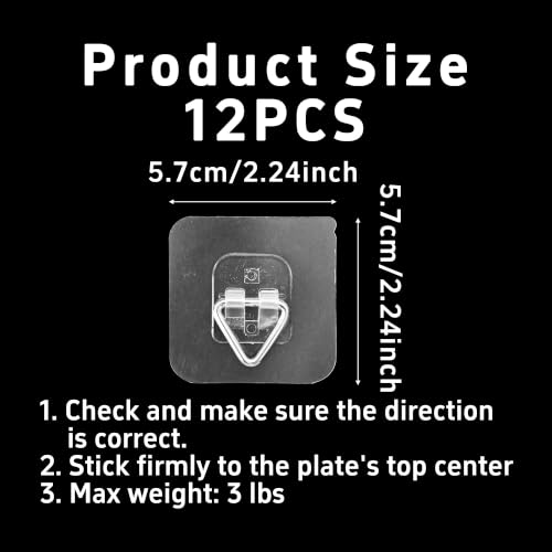 12PCS Invisible Adhesive Plate Hangers for Wall Display, 2.2 Inch Square Vertical Picture Hanging Hooks for Decorative Plates Photo Frames Paintings Wall Art Decoration - size: 2.2 Inch