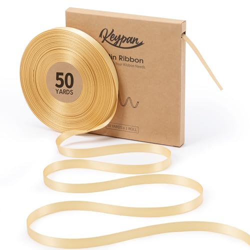 Keypan Champagne Satin Ribbon, 3/8 Inch, 50 Yards - color: Champagne, size: 3/8"