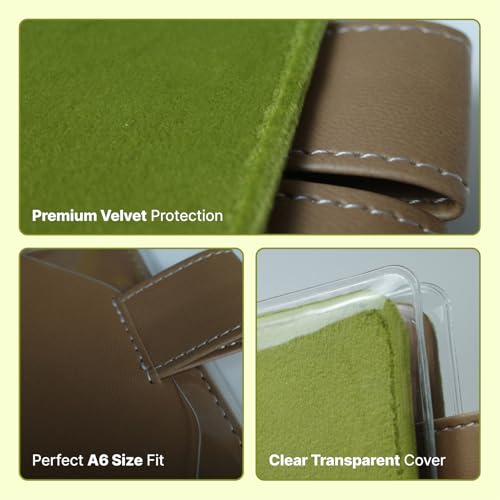 A6 Green Velvet Cover with Clear Protection for Hobonichi A6 Cover