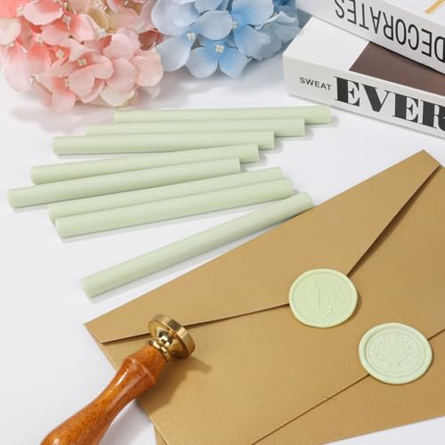 12 Pcs Glue Gun Wax Seal Sticks for Wax Stamp, Vintage Vanilla Green Sealing Sticks Set Suit to 0.43'' Glue Gun Great for Wedding Invitation, Cards, Envelopes, Christmas Ideas (Sage Green) - color: Sage Green