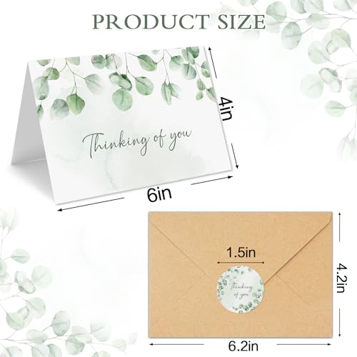24 Thinking of You Cards with Envelopes, 4x6 In, Blank Inside | Watercolor Eucalyptus Leaves, 4 Designs, Note Greeting Encouragement Sympathy Condolences Card, for Family, Friends