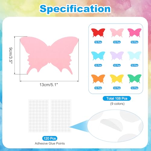 PATIKIL Bulletin Cutouts Paper, 108 Pcs Cute Butterfly Shape Bulletin Board Paper Cut Outs Decorations with Adhesive Points for Classroom DIY Crafts Projects Party Supplies, Multicolored - style: Cute Butterfly Shape