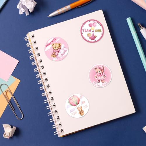 Pack 90 Pcs Team Boy Or Team Girl Stickers for Gender Reveal Party Favors Kids Boys Girls Toddlers Baby Shower Funny Aesthetic Cute Bear Sticker Round Waterproof Vinyl Decals Bulk - color: Bear A20